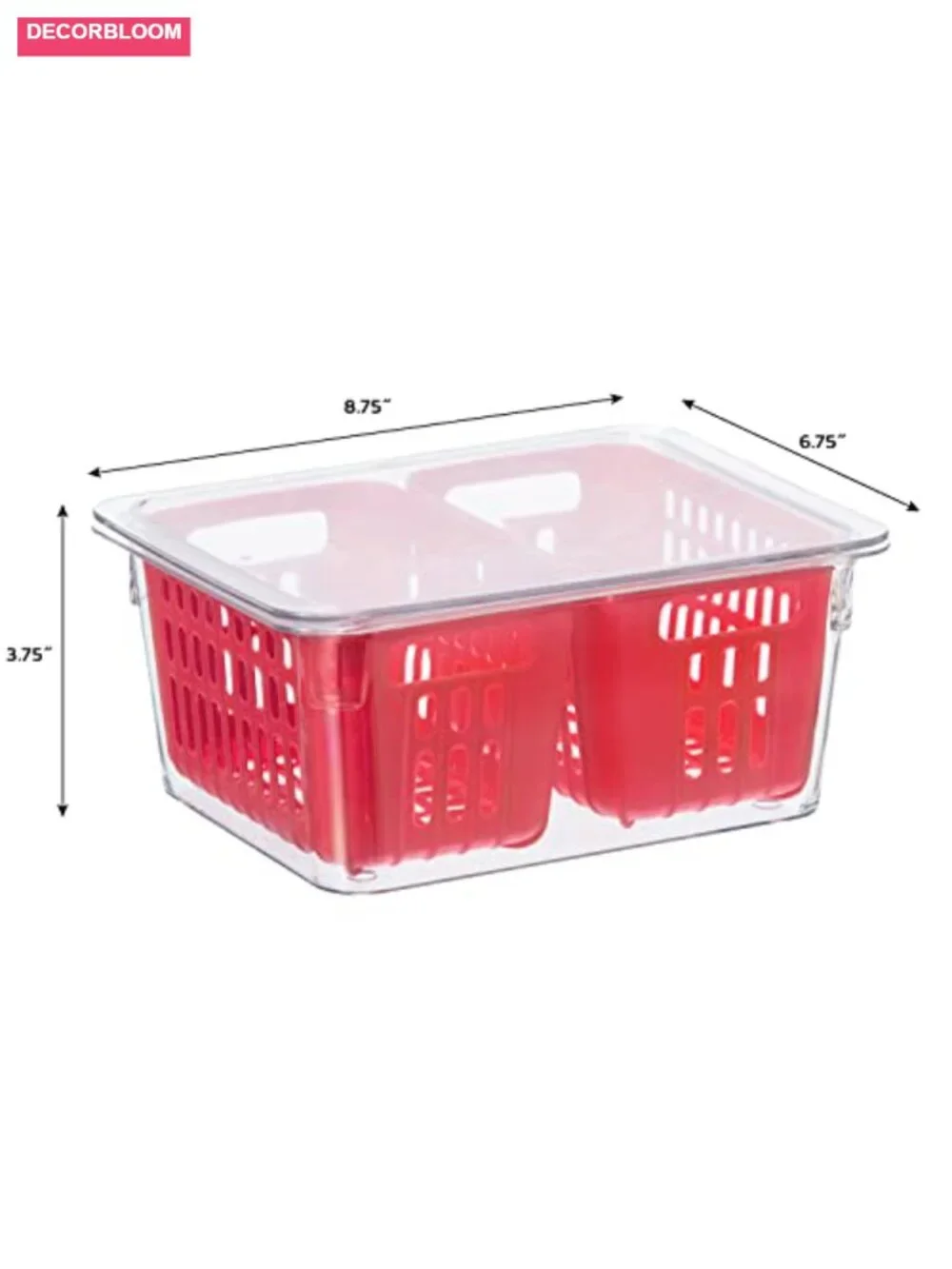 Berry Fresh Container with Double Colander Basket - Fridge Organizer